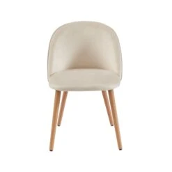 Lot De 2 Chaises MACARON Velours Beige Sable Pieds Hêtre Massif -Maison Jardin Élégance lot de 2 chaises macaron velours beige sable pieds hetre massif 4