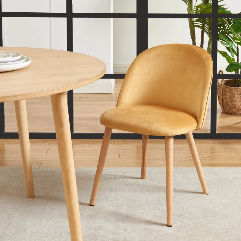 Lot De 2 Chaises MACARON Velours Jaune Ocre Pieds Hêtre Massif 3 Lot De 2 Chaises MACARON Velours Jaune Ocre Pieds Hêtre Massif – Image 3