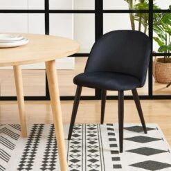 Lot De 2 Chaises MACARON Velours Noir Pieds Métal Noir -Maison Jardin Élégance lot de 2 chaises macaron velours noir pieds metal noir 1