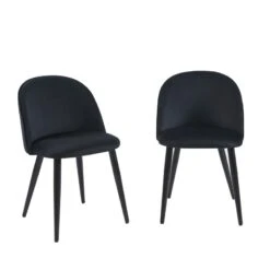 Lot De 2 Chaises MACARON Velours Noir Pieds Métal Noir -Maison Jardin Élégance lot de 2 chaises macaron velours noir pieds metal noir 2