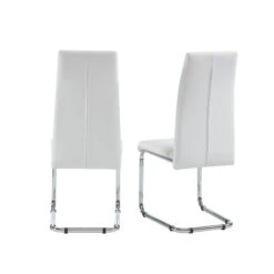 Lot De 2 Chaises MARA Simili Blanc Pieds Métal Chromé -Maison Jardin Élégance lot de 2 chaises mara simili blanc pieds en metal chrome 3