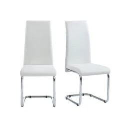 Lot De 2 Chaises MARA Simili Blanc Pieds Métal Chromé -Maison Jardin Élégance lot de 2 chaises mara simili blanc pieds en metal chrome 4
