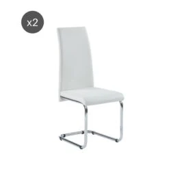 Lot De 2 Chaises MARA Simili Blanc Pieds Métal Chromé -Maison Jardin Élégance lot de 2 chaises mara simili blanc pieds en metal chrome 5