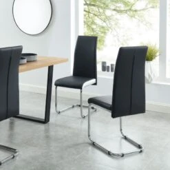 Lot De 2 Chaises MARA Simili Noir Et Blanc Pieds Métal Chromé