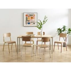 Lot De 2 Chaises PANTONE Jaune Moutarde Et Placage Frên -Maison Jardin Élégance lot de 2 chaises pantone jaune moutarde et placage fren 2