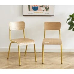 Lot De 2 Chaises PANTONE Jaune Moutarde Et Placage Frên