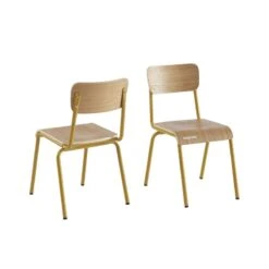 Lot De 2 Chaises PANTONE Jaune Moutarde Et Placage Frên -Maison Jardin Élégance lot de 2 chaises pantone jaune moutarde et placage fren 5