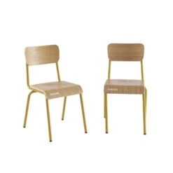 Lot De 2 Chaises PANTONE Jaune Moutarde Et Placage Frên -Maison Jardin Élégance lot de 2 chaises pantone jaune moutarde et placage fren 6