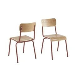 Lot De 2 Chaises PANTONE Terracotta Et Placage Frêne -Maison Jardin Élégance lot de 2 chaises pantone terracotta et placage frene 5