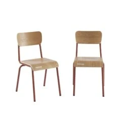 Lot De 2 Chaises PANTONE Terracotta Et Placage Frêne -Maison Jardin Élégance lot de 2 chaises pantone terracotta et placage frene 6