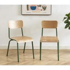 Lot De 2 Chaises PANTONE Vert Olive Et Placage Frêne