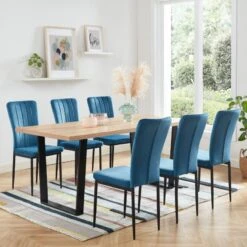 Maison Jardin Élégance 24 Lot De 2 Chaises POPPY Velours Bleu Pieds En Métal Noir