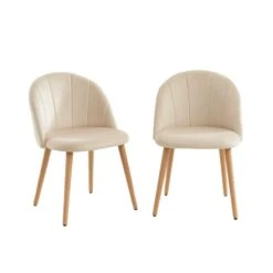 Lot De 2 Chaises SHELL Velours Beige Sable Design Coquillage -Maison Jardin Élégance lot de 2 chaises shell velours beige sable design coquillage 2