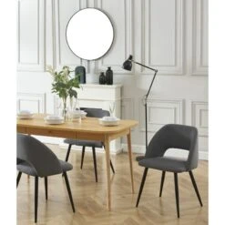 Lot De 2 Chaises VINTAGE Velours Côtelé Gris Pieds Métal Noir -Maison Jardin Élégance lot de 2 chaises vintage velours cotele gris pieds metal noir 1