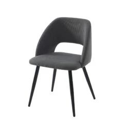 Lot De 2 Chaises VINTAGE Velours Côtelé Gris Pieds Métal Noir -Maison Jardin Élégance lot de 2 chaises vintage velours cotele gris pieds metal noir 3