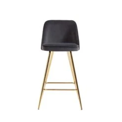 Lot De 2 Tabourets EUGENE En Velours Gris Foncé Avec Pieds Dorés -Maison Jardin Élégance lot de 2 tabourets eugene 2