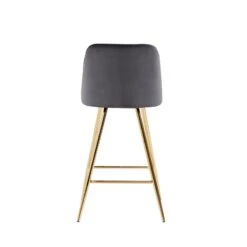 Lot De 2 Tabourets EUGENE En Velours Gris Foncé Avec Pieds Dorés -Maison Jardin Élégance lot de 2 tabourets eugene 3