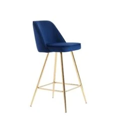 Lot De 2 Tabourets EUGENE En Velours Bleu Nuit Avec Pieds Dorés -Maison Jardin Élégance lot de 2 tabourets eugene 9
