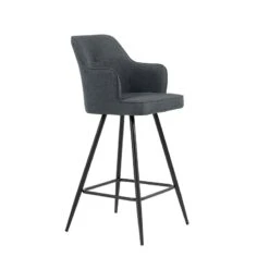 Lot De 2 Tabourets GUSTAVE En Tissu Gris Avec Pieds Noir -Maison Jardin Élégance lot de 2 tabourets gustave 11