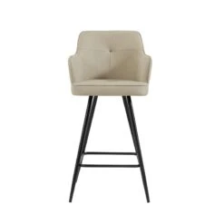 Lot De 2 Tabourets GUSTAVE En Tissu Sable Avec Pieds Noir -Maison Jardin Élégance lot de 2 tabourets gustave 2