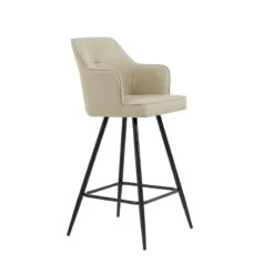 Lot De 2 Tabourets GUSTAVE En Tissu Sable Avec Pieds Noir -Maison Jardin Élégance lot de 2 tabourets gustave 3