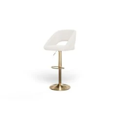 Lot De 2 Tabourets De Bar LENNY En Tissu Bouclette Blanc Piètement En Métal Doré -Maison Jardin Élégance lot de 2 tabourets lenny en teddy blanc sur pieds dore 3