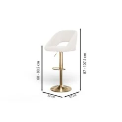 Lot De 2 Tabourets De Bar LENNY En Tissu Bouclette Blanc Piètement En Métal Doré -Maison Jardin Élégance lot de 2 tabourets lenny en teddy blanc sur pieds dore 6