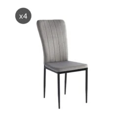 Lot De 4 Chaises POPPY Velours Gris Pieds En Métal Noir -Maison Jardin Élégance lot de 4 chaises poppy velours gris pieds en metal noir 6
