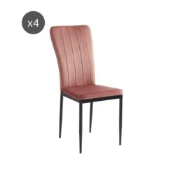 Lot De 4 Chaises POPPY Velours Rose Pieds En Métal Noir -Maison Jardin Élégance lot de 4 chaises poppy velours rose pieds en metal noir 4
