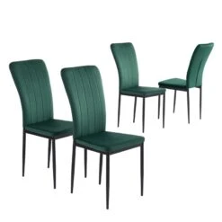 Lot De 4 Chaises POPPY Velours Vert Pieds En Métal Noir -Maison Jardin Élégance lot de 4 chaises poppy velours vert pieds en metal noir 2