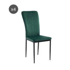 Lot De 4 Chaises POPPY Velours Vert Pieds En Métal Noir -Maison Jardin Élégance lot de 4 chaises poppy velours vert pieds en metal noir 9