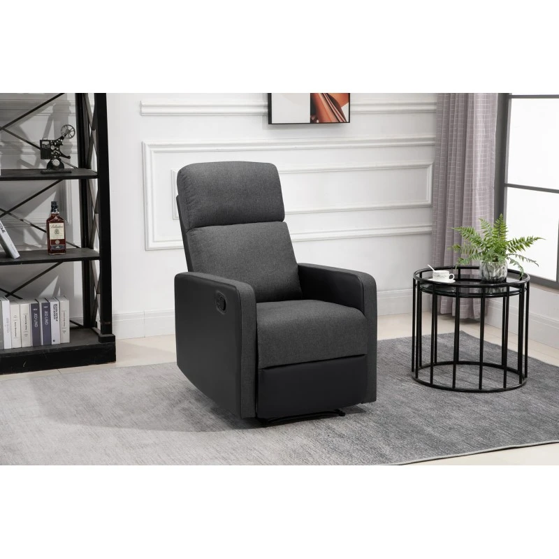 Fauteuil Relax Small LOVA PU Noir Et Tissu Gris Foncé Avec Fonction Manuel 1 Fauteuil Relax Small LOVA PU Noir Et Tissu Gris Foncé Avec Fonction Manuel