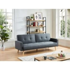 Canapé 3 Places LUXI Tissu Gris Anthracite Convertible Style Scandinave