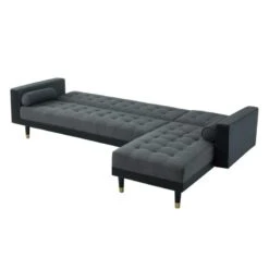 Canapé D'angle 4 Places LUXURY Tissu Gris/PU Noir -Pieds Gold Angle Réversible - Convertible -Maison Jardin Élégance luxury2ancvantnr canape 5 pl 3