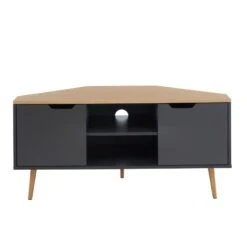 Meuble Tv D'angle LYNA Gris Et Effet Chêne 2 Portes 115cm -Maison Jardin Élégance lynamtv meuble tv gris chene 3