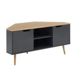 Meuble Tv D'angle LYNA Gris Et Effet Chêne 2 Portes 115cm -Maison Jardin Élégance lynamtv meuble tv gris chene 4