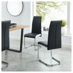 Lot De 4 Chaises MARA Simili Noir Pieds Métal Chromé