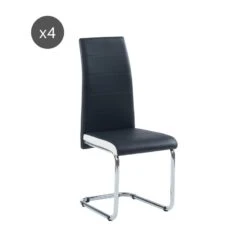Lot De 4 Chaises MARA Simili Noir Et Blanc Pieds En Métal Chromé -Maison Jardin Élégance mara04nobl 4 chaises no bl 5