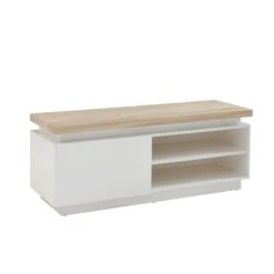 Meuble Tv à Led COSMOS Laqué Blanc Et Effet Chêne L120cm -Maison Jardin Élégance meuble tv a led cosmos laque blanc et effet chene l120cm 5