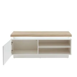 Meuble Tv à Led COSMOS Laqué Blanc Et Effet Chêne L120cm -Maison Jardin Élégance meuble tv a led cosmos laque blanc et effet chene l120cm 7