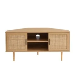 Meuble Tv D'angle AMANA Effet Chêne Et Cannage Rotin 2 Portes -Maison Jardin Élégance meuble tv d angle amana effet chene et cannage rotin 2 portes 6