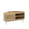 Meuble TV D'angle LEON Placage Chêne Et Cannage Rotin 120cm