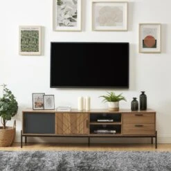 Meuble Tv GEOMA Effet Chêne Foncé Et Gris L180cm
