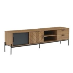Meuble Tv GEOMA Effet Chêne Foncé Et Gris L180cm -Maison Jardin Élégance meuble tv geoma effet chene fonce et gris l180cm 4
