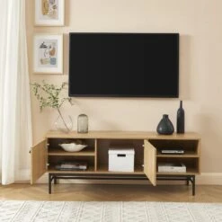 Meuble Tv JAMES Effet Chêne Pieds Métal Noir 150cm 11 Meuble Tv JAMES Effet Chêne Pieds Métal Noir 150cm -Maison Jardin Élégance meuble tv james effet chene pieds metal noir 2