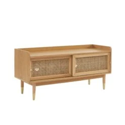 Meuble TV LEON Placage Chêne Et Cannage Rotin 120cm -Maison Jardin Élégance meuble tv leon placage chene et cannage rotin 120cm 6