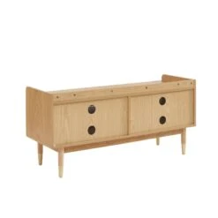 Meuble TV LEON Placage Chêne Et Cannage Rotin 120cm -Maison Jardin Élégance meuble tv leon placage chene et cannage rotin 120cm 7