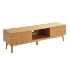 Meuble Tv MARCEL Placage Bois De Chêne 2 Tiroirs - L160cm -Maison Jardin Élégance meuble tv marcel placage bois de chene 2 tiroirs l160cm 3