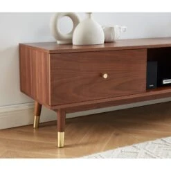 Meuble Tv MARCELLO Placage Noyer 160cm -Maison Jardin Élégance meuble tv marcello bois de noyer 2 portes et 1 niche l160cm 1