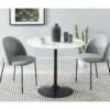 Table Ronde MONIKA Verre Effet Marbre Ronde 90cm Pied Noir